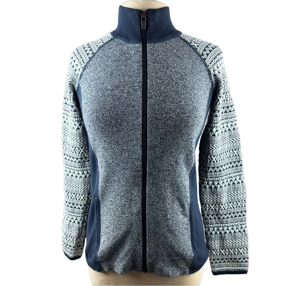 Title Nine Aztec Sleeve Thick Knit Full Zip Sweater Jacket Size Medium H14509 - Picture 3 of 12